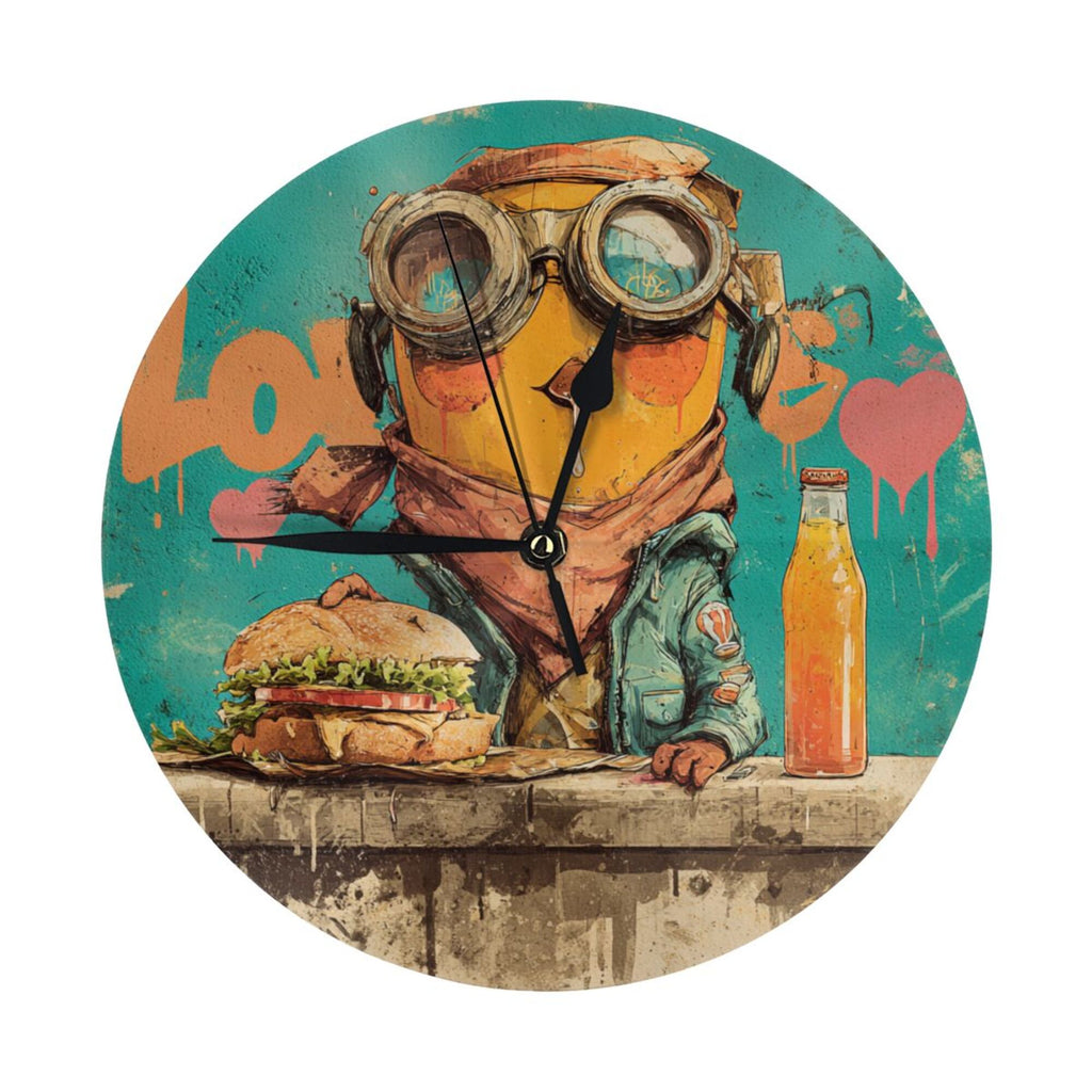 Trendy Graffiti - Style Minion Round Wall Clock - Artistic Personality Clock, Creative Home Decor Wall Timepiece