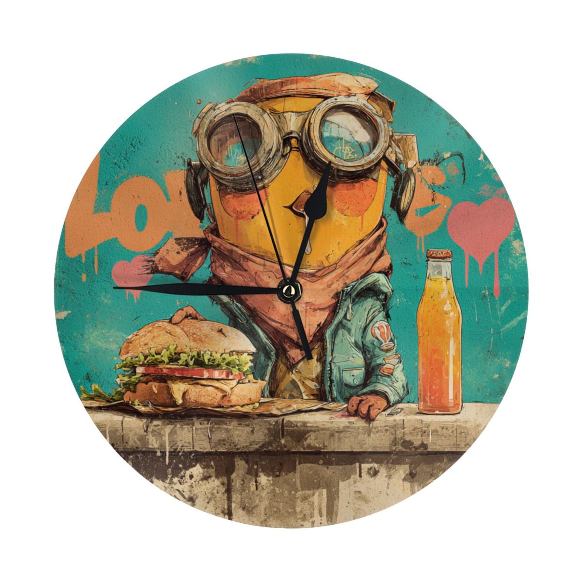 Trendy Graffiti - Style Minion Round Wall Clock - Artistic Personality Clock, Creative Home Decor Wall Timepiece