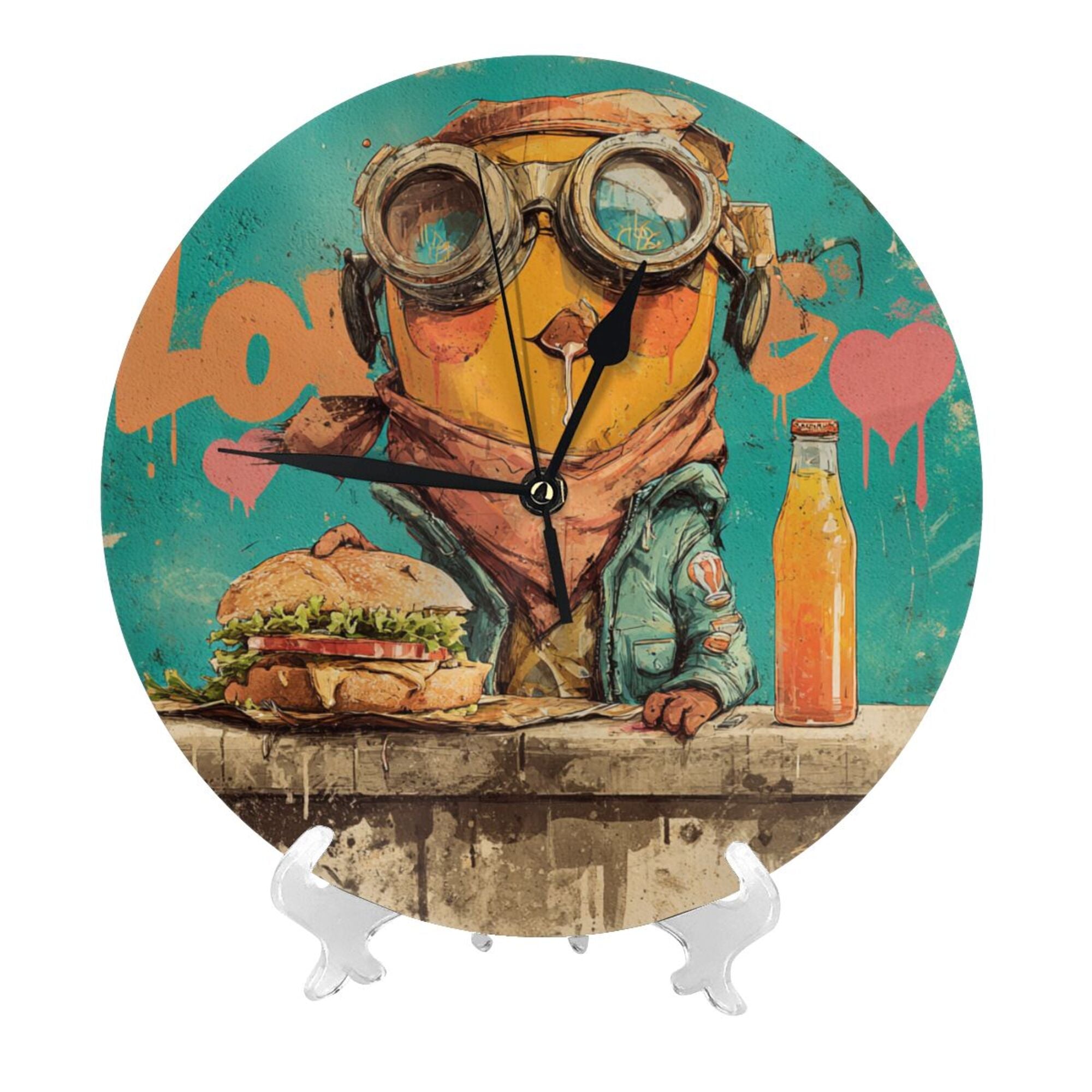 Trendy Graffiti - Style Minion Round Wall Clock - Artistic Personality Clock, Creative Home Decor Wall Timepiece