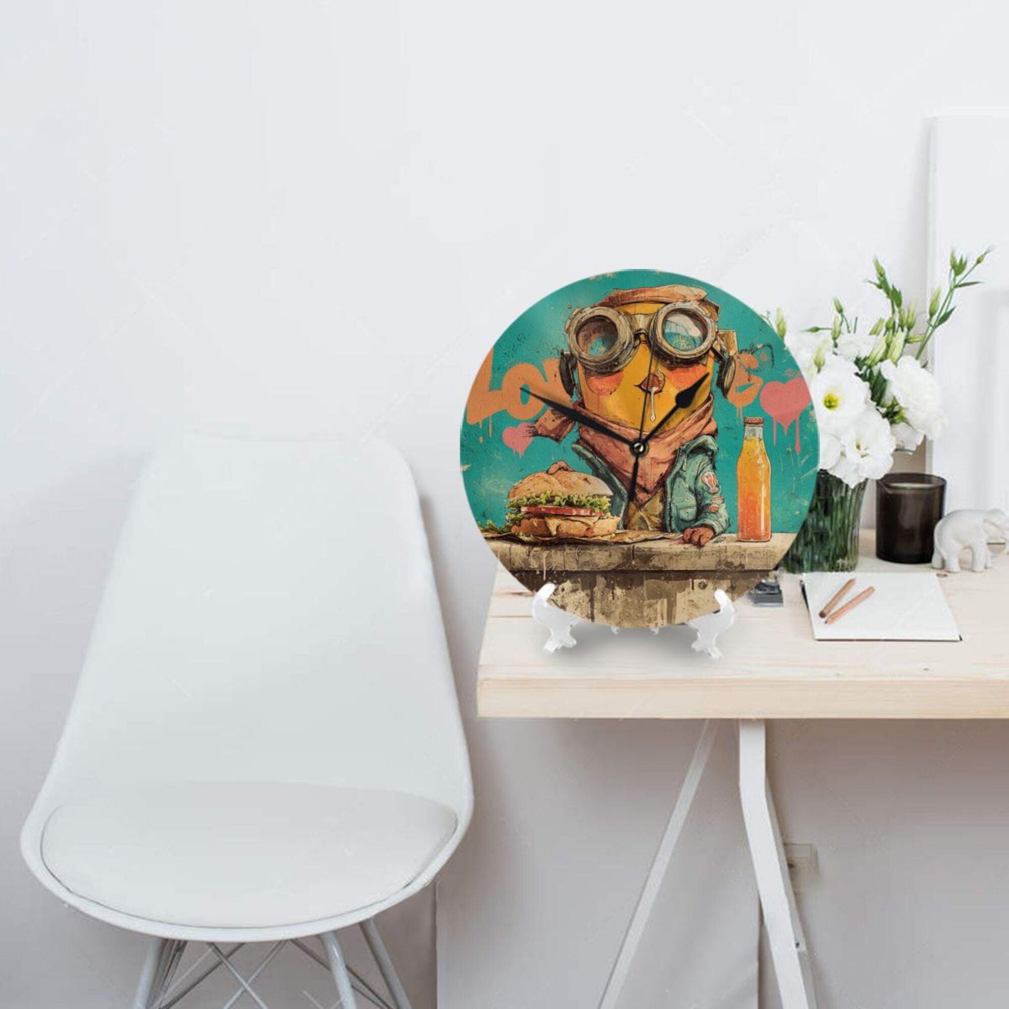 Trendy Graffiti - Style Minion Round Wall Clock - Artistic Personality Clock, Creative Home Decor Wall Timepiece