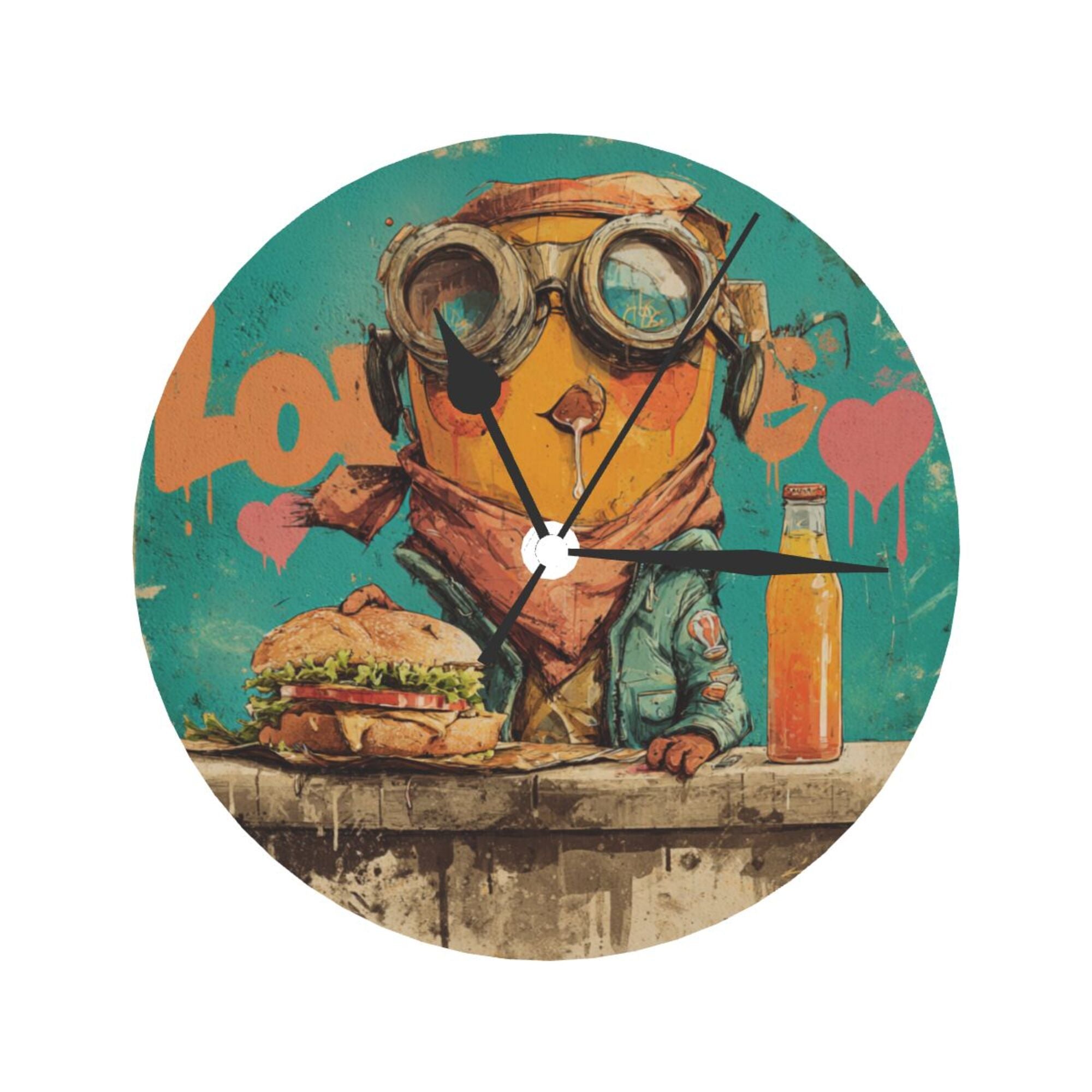 Trendy Graffiti - Style Minion Round Wall Clock - Artistic Personality Clock, Creative Home Decor Wall Timepiece