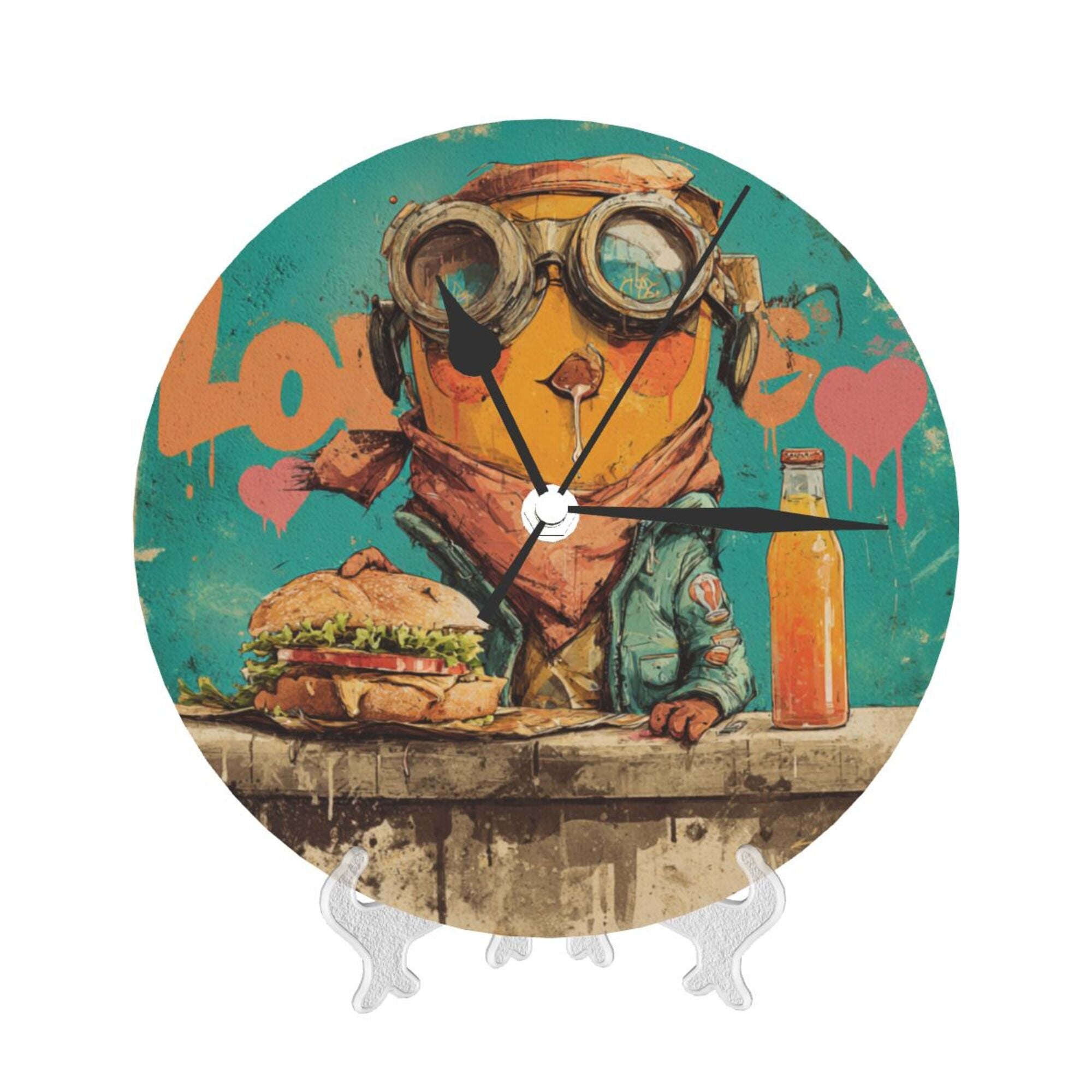 Trendy Graffiti - Style Minion Round Wall Clock - Artistic Personality Clock, Creative Home Decor Wall Timepiece