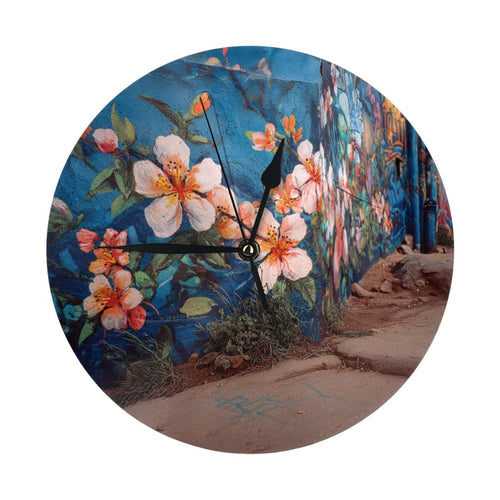 Artistic Graffiti Wall Flower Round Wall Clock - Creative Home Decor Clock, Unique Wall Art Ornament