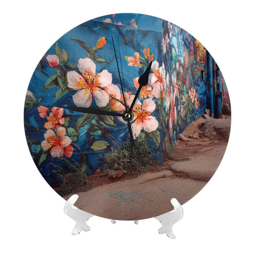 Artistic Graffiti Wall Flower Round Wall Clock - Creative Home Decor Clock, Unique Wall Art Ornament