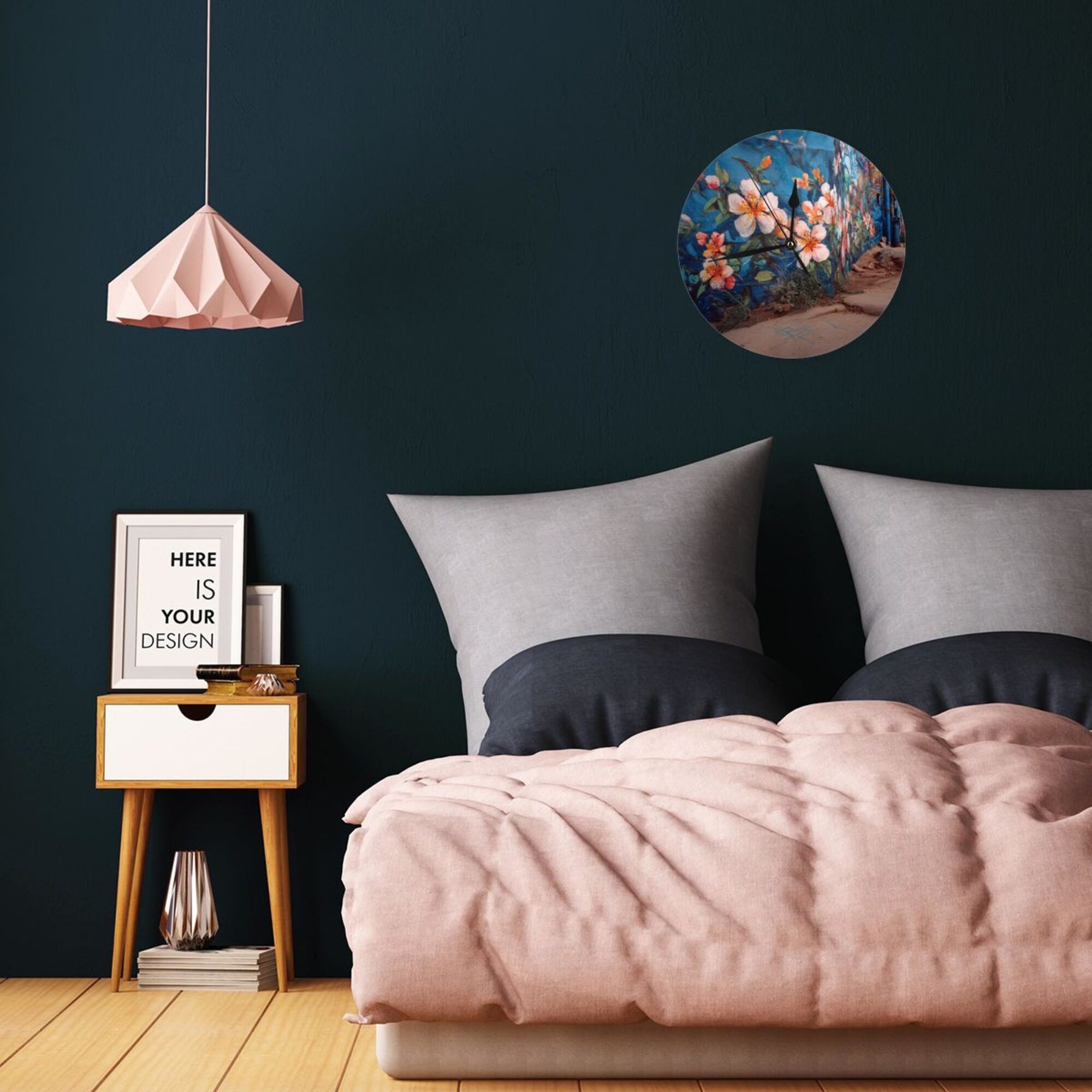 Artistic Graffiti Wall Flower Round Wall Clock - Creative Home Decor Clock, Unique Wall Art Ornament