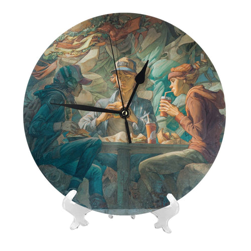 Artistic Mural - Inspired Round Wall Clock: A Gathering of Youths in a Vivid Street - Art Scene