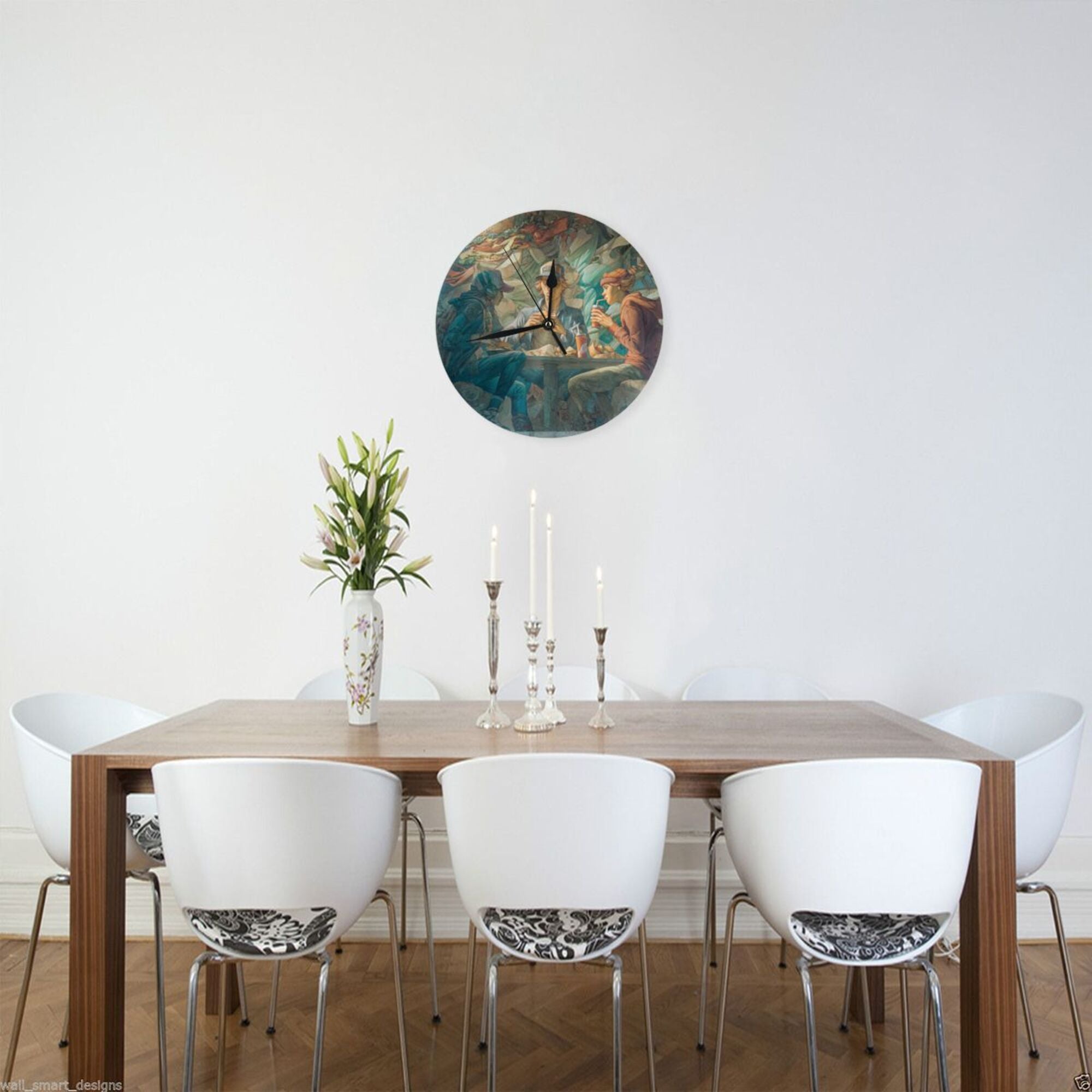 Artistic Mural - Inspired Round Wall Clock: A Gathering of Youths in a Vivid Street - Art Scene