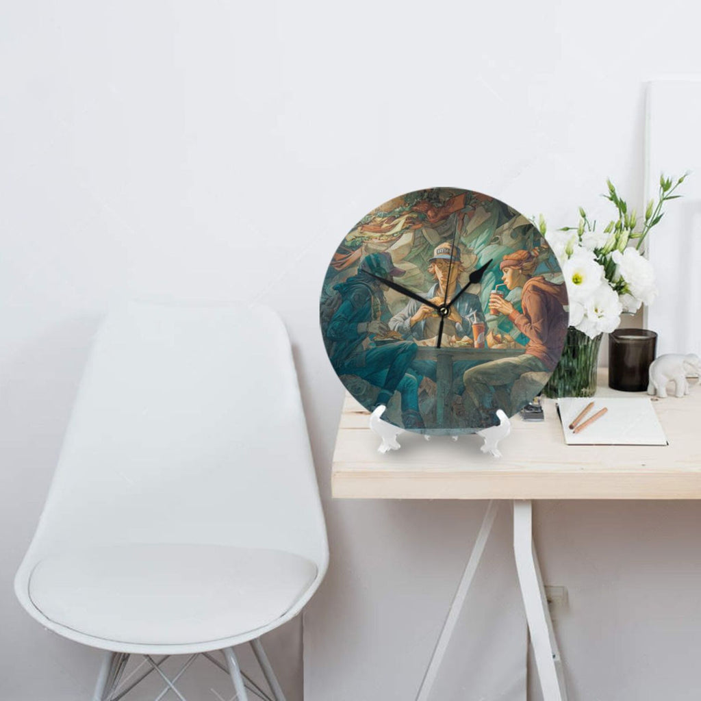Artistic Mural - Inspired Round Wall Clock: A Gathering of Youths in a Vivid Street - Art Scene