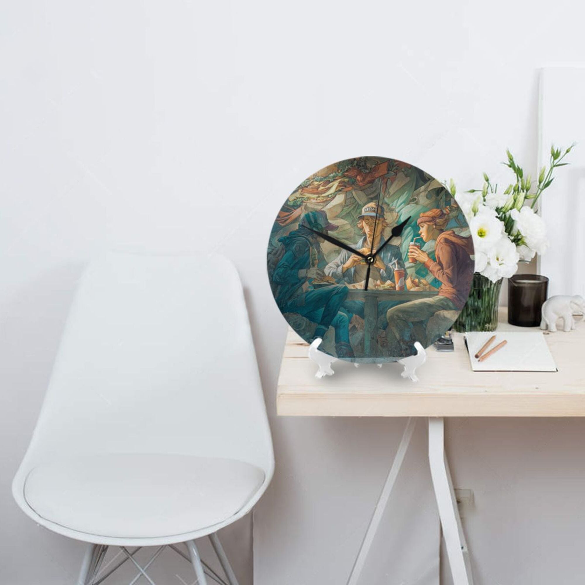 Artistic Mural - Inspired Round Wall Clock: A Gathering of Youths in a Vivid Street - Art Scene