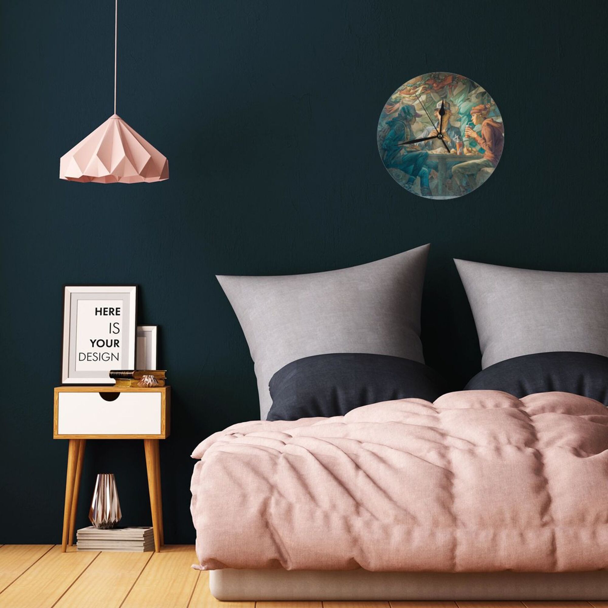 Artistic Mural - Inspired Round Wall Clock: A Gathering of Youths in a Vivid Street - Art Scene