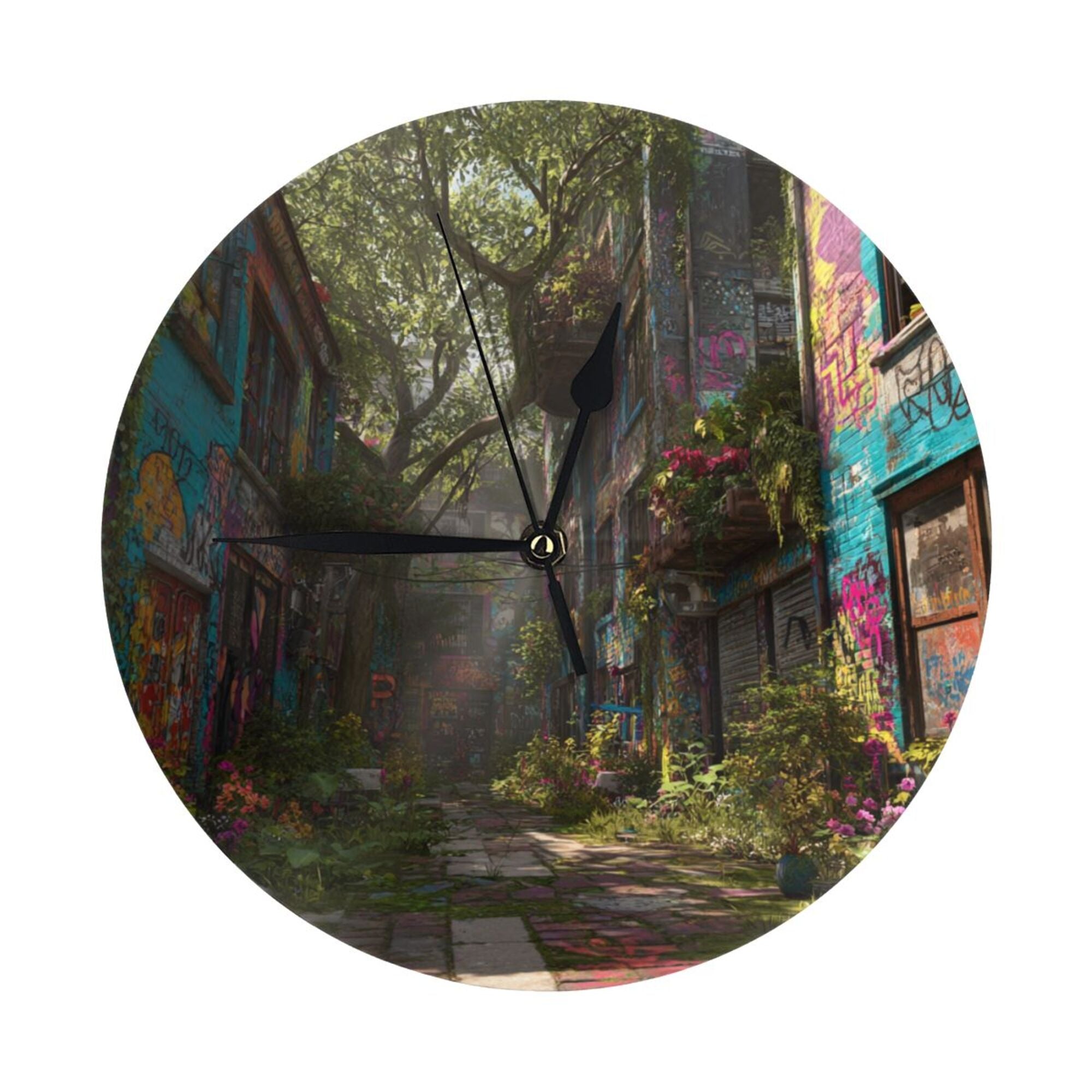 Street Art Alley Scene Round Wall Clock - Creative Home Decor Clock, Artistic Timepiece for Trendy Spaces