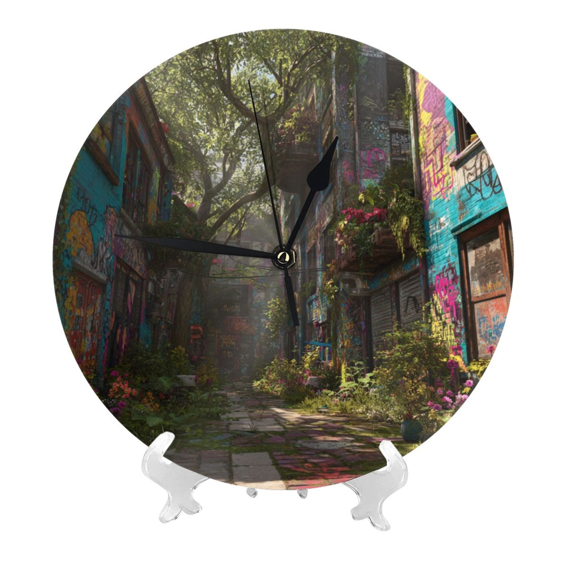 Street Art Alley Scene Round Wall Clock - Creative Home Decor Clock, Artistic Timepiece for Trendy Spaces