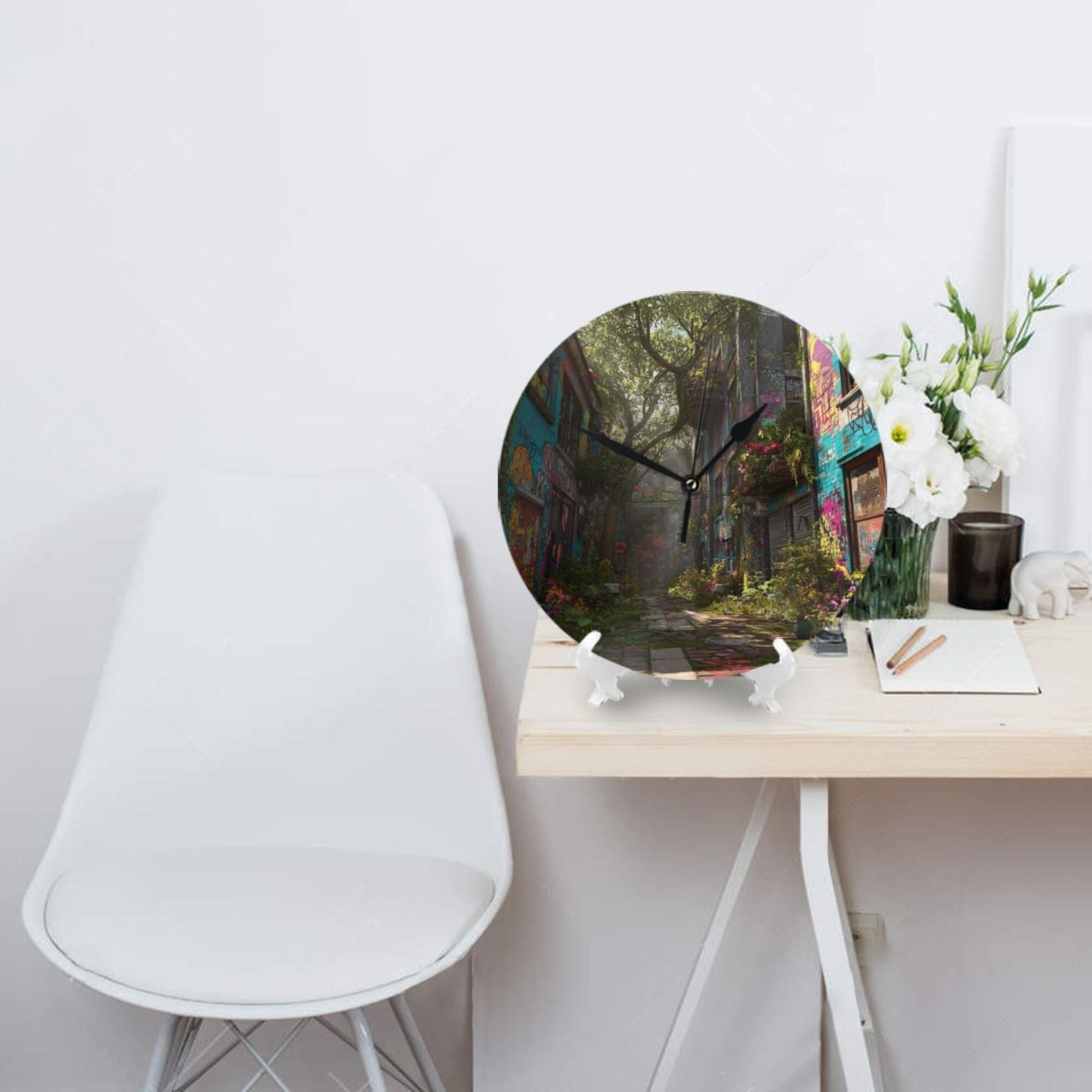 Street Art Alley Scene Round Wall Clock - Creative Home Decor Clock, Artistic Timepiece for Trendy Spaces