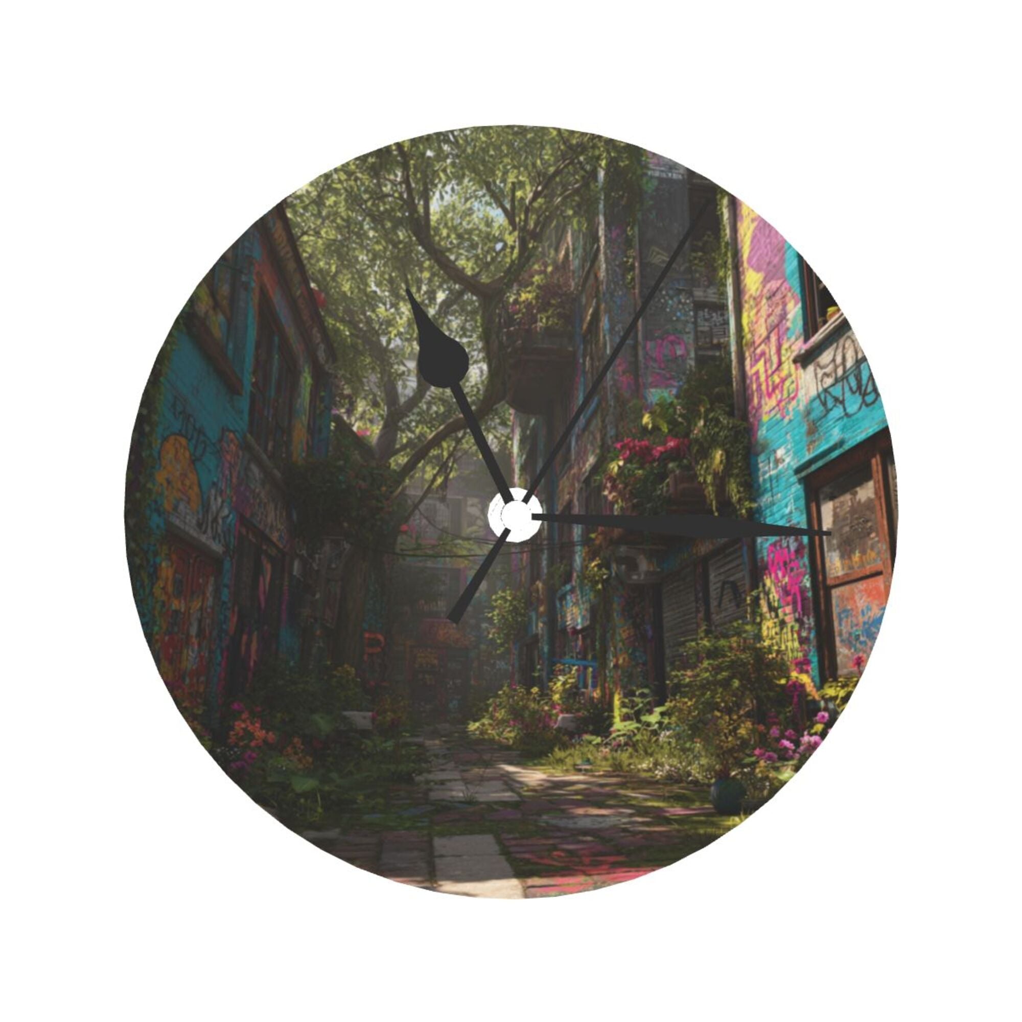Street Art Alley Scene Round Wall Clock - Creative Home Decor Clock, Artistic Timepiece for Trendy Spaces