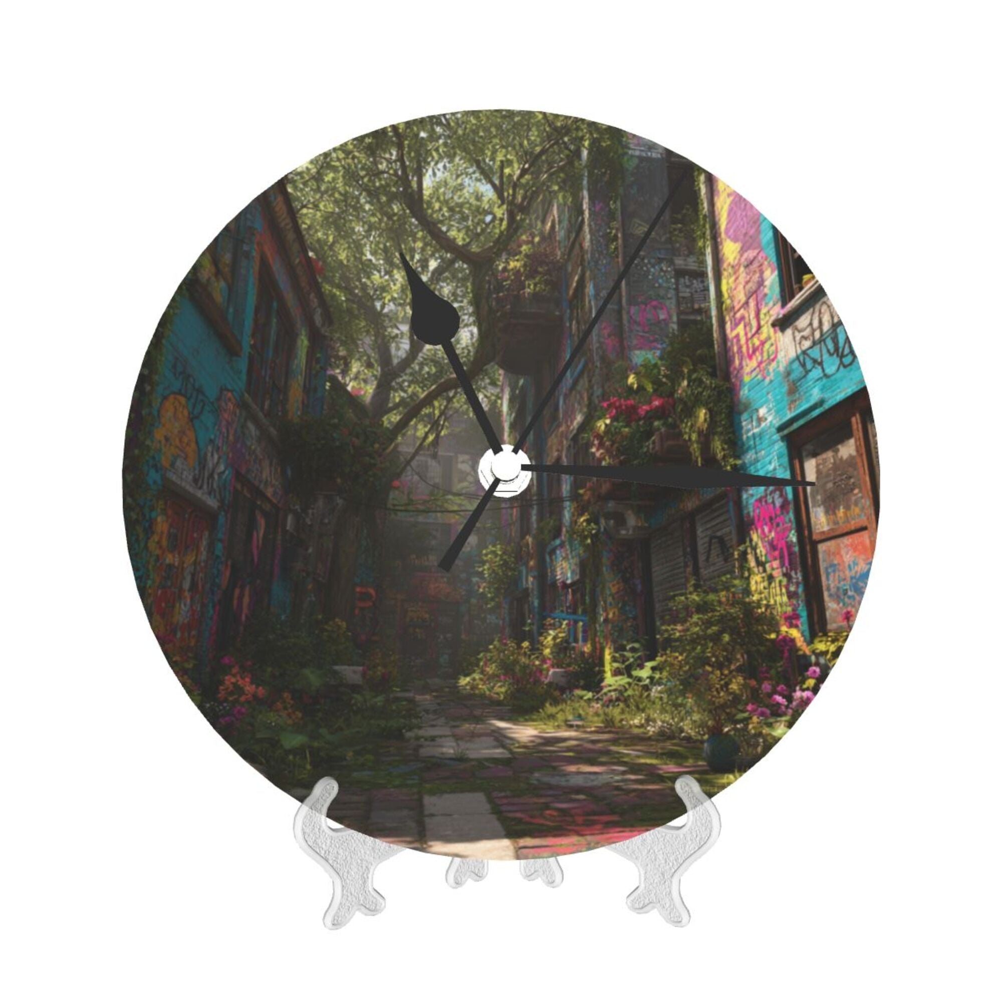 Street Art Alley Scene Round Wall Clock - Creative Home Decor Clock, Artistic Timepiece for Trendy Spaces