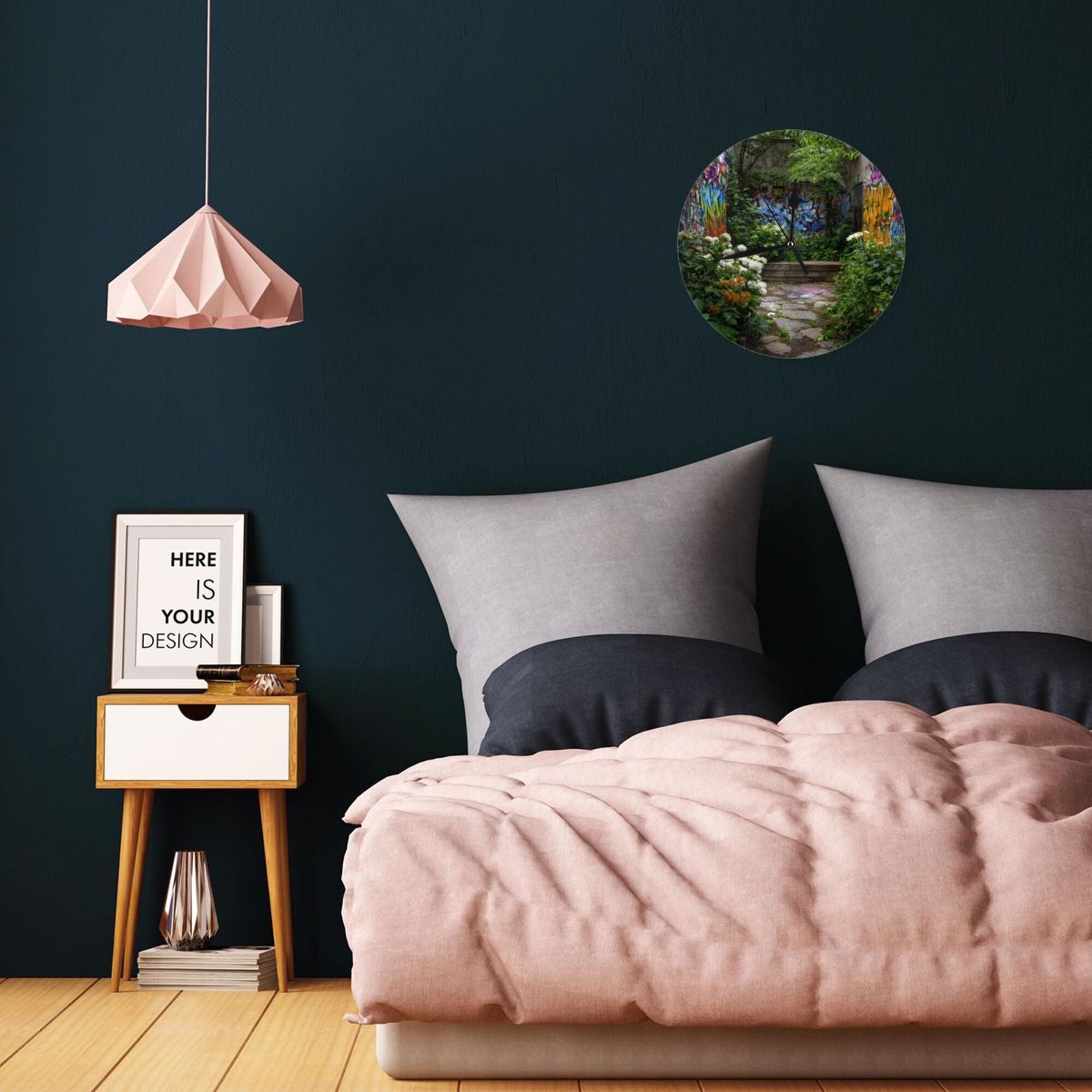 Graffiti Garden Round Wall Clock - Creative Home Decor Clock, Artistic Desktop Ornament