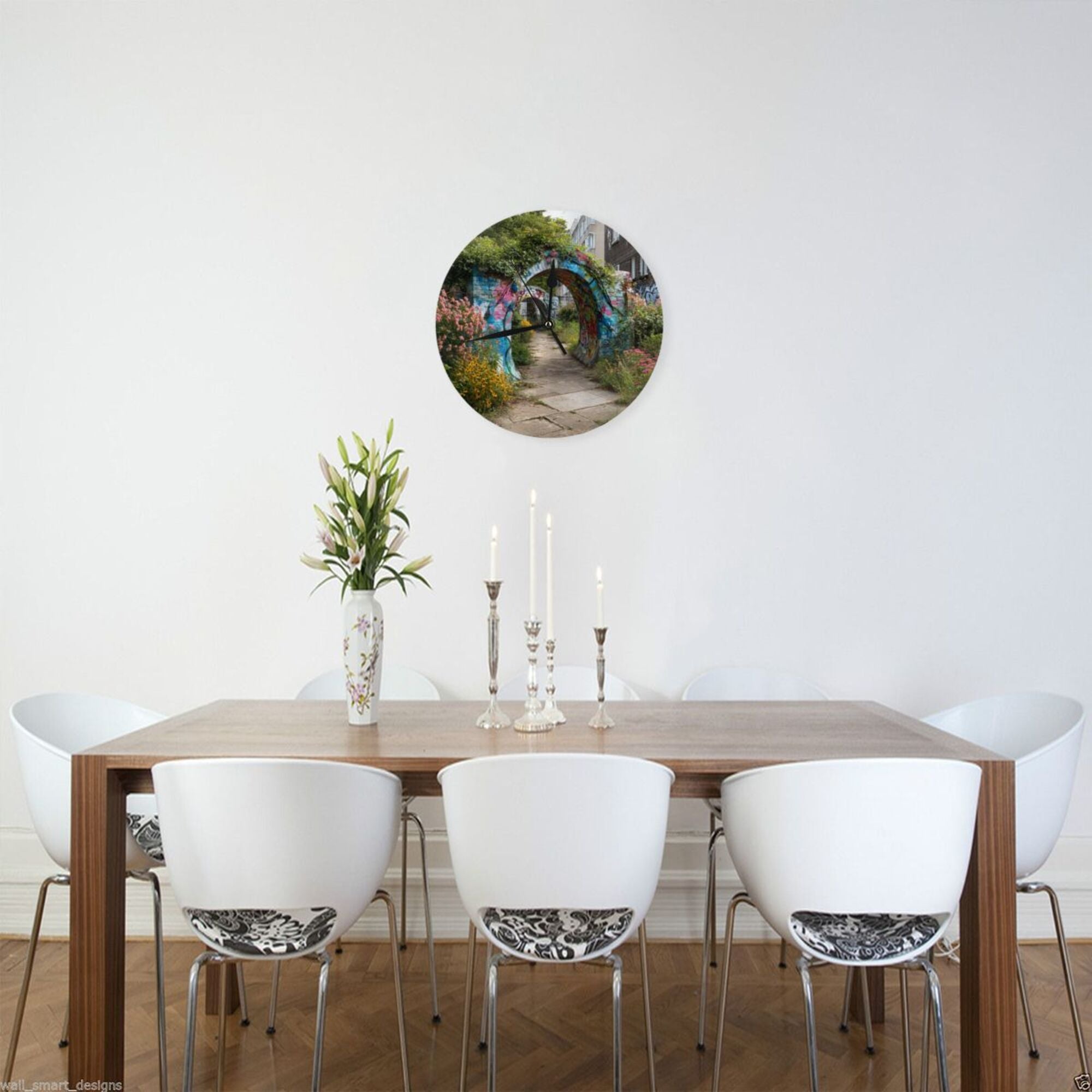 Graffiti - Covered Archway Round Wall Clock: A Fusion of Urban Art and Natural Charm for Home Decor