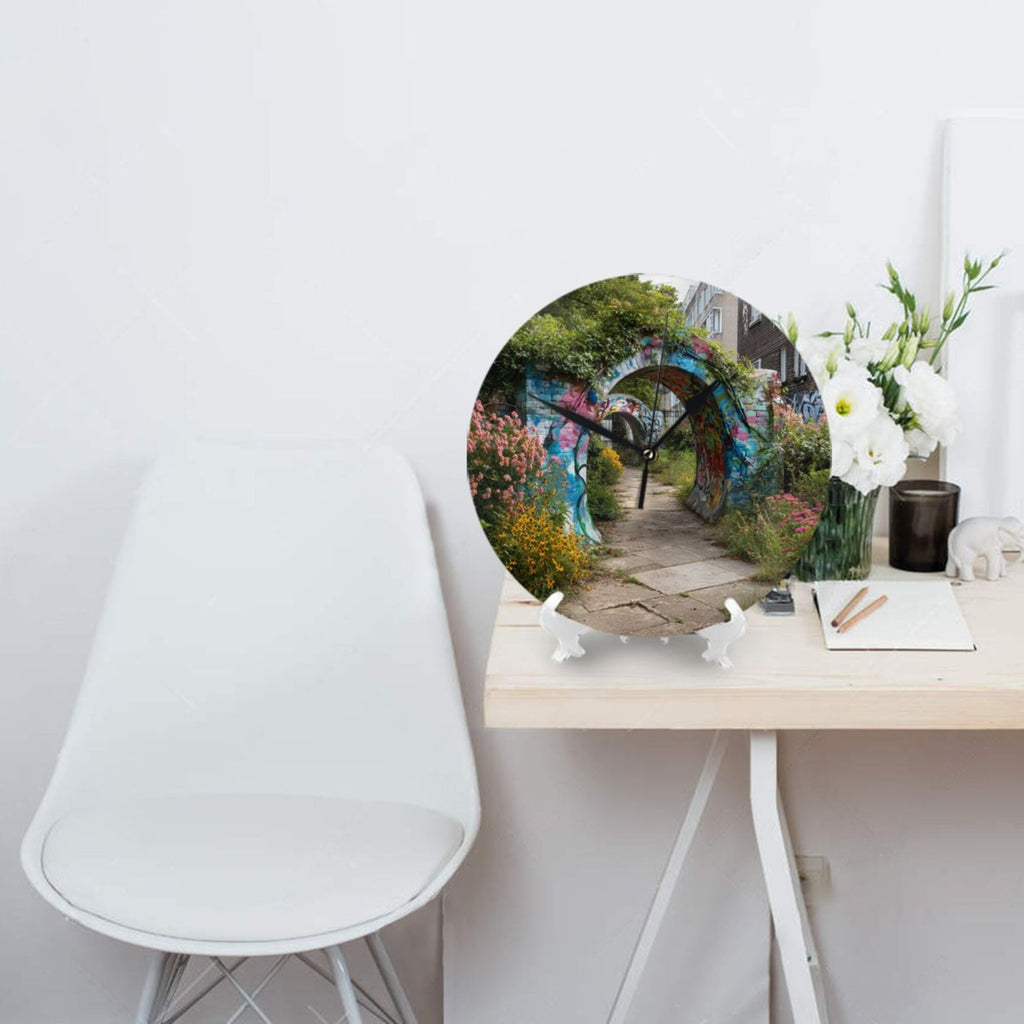 Graffiti - Covered Archway Round Wall Clock: A Fusion of Urban Art and Natural Charm for Home Decor