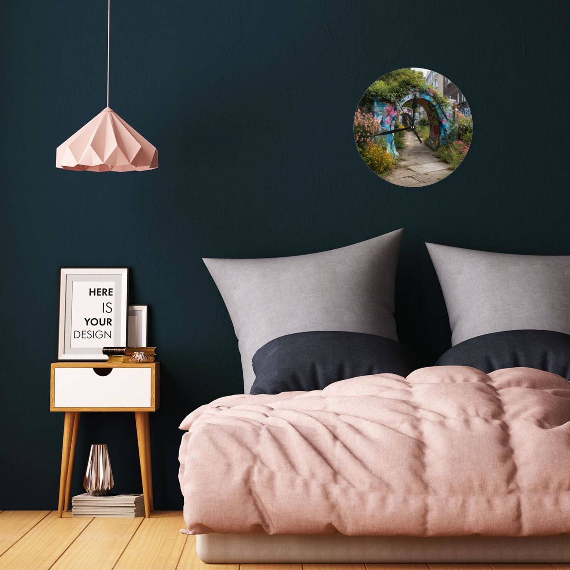 Graffiti - Covered Archway Round Wall Clock: A Fusion of Urban Art and Natural Charm for Home Decor