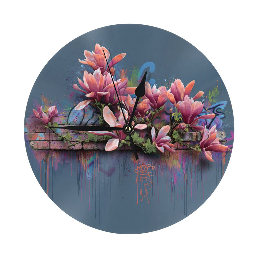 Art Graffiti Flower Round Wall Clock - Creative Home Decor Clock, Trendy Wall Art Ornament