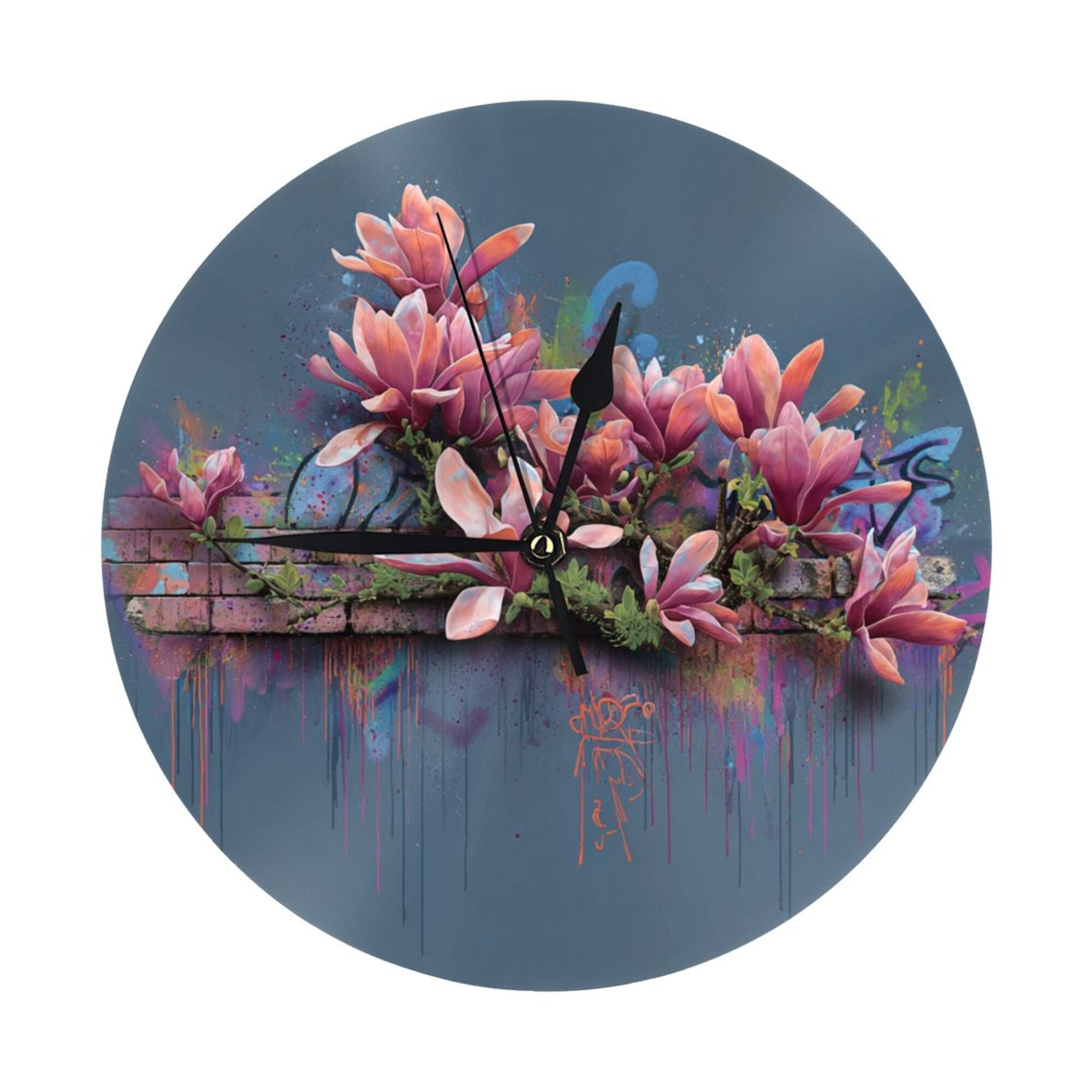 Art Graffiti Flower Round Wall Clock - Creative Home Decor Clock, Trendy Wall Art Ornament