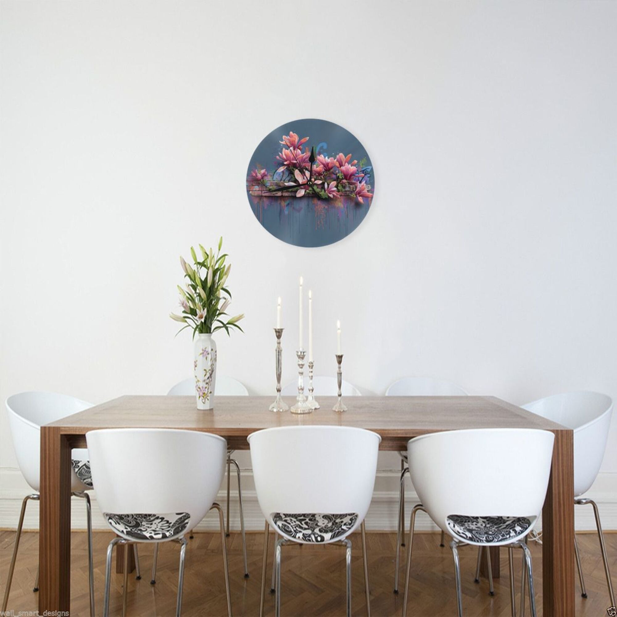 Art Graffiti Flower Round Wall Clock - Creative Home Decor Clock, Trendy Wall Art Ornament
