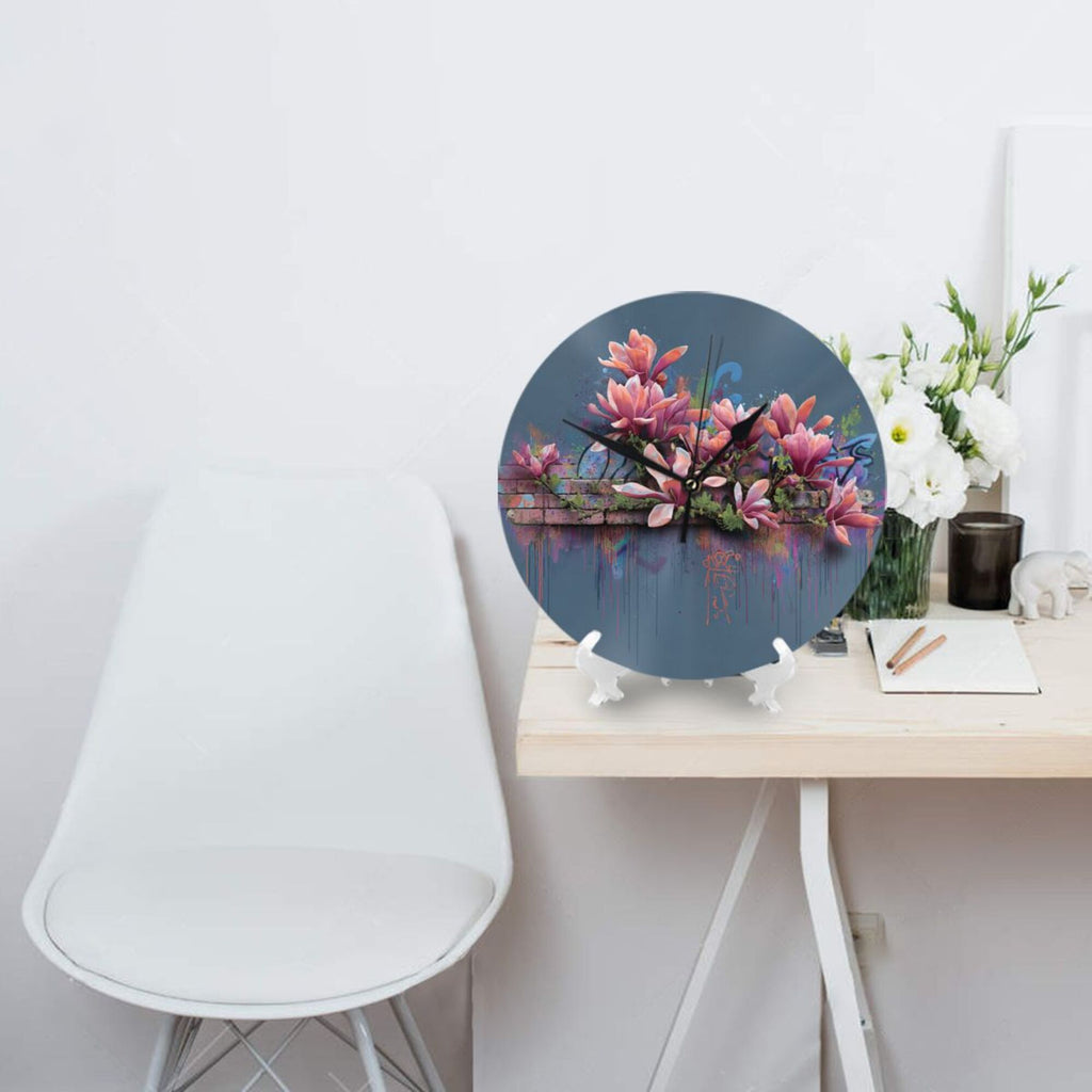 Art Graffiti Flower Round Wall Clock - Creative Home Decor Clock, Trendy Wall Art Ornament