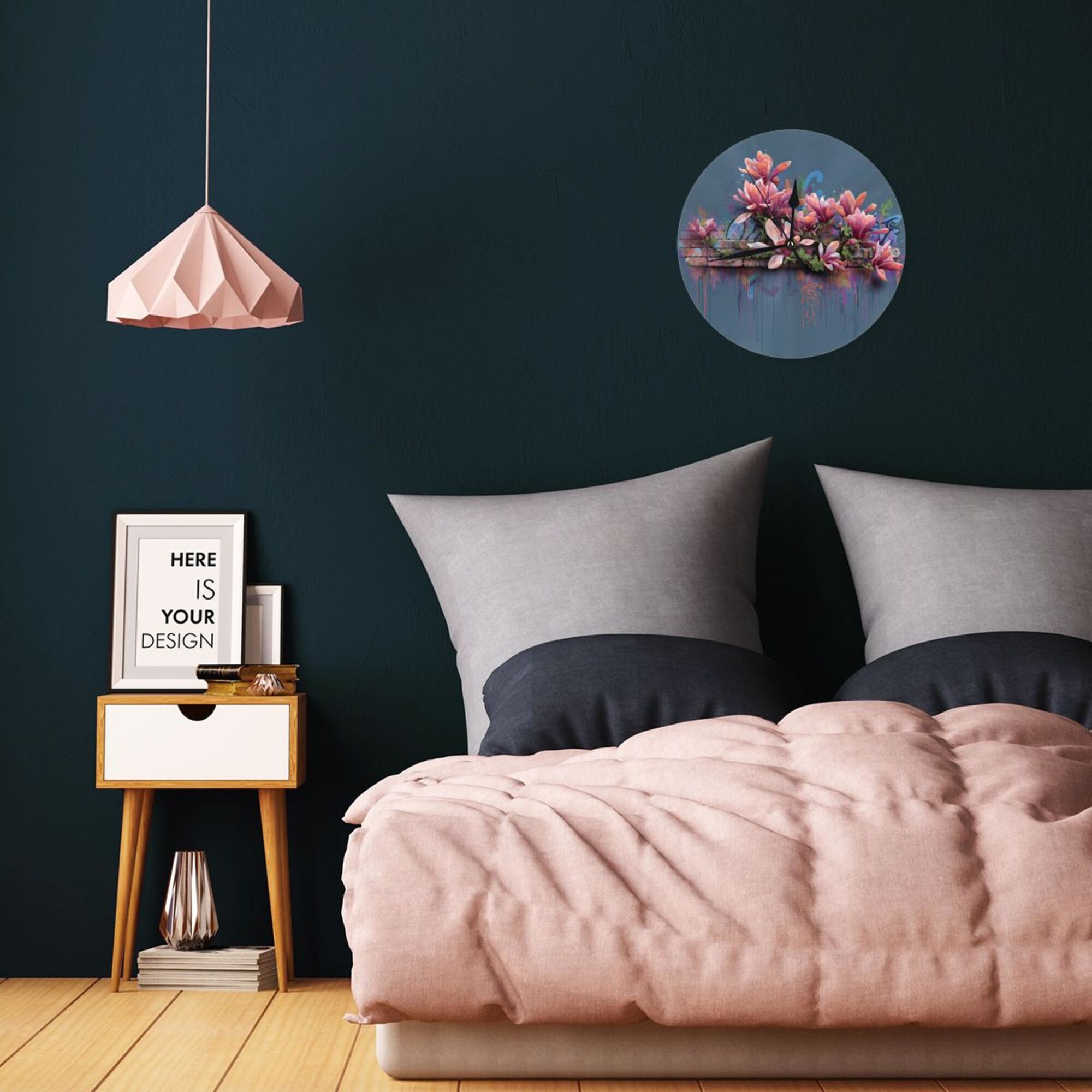 Art Graffiti Flower Round Wall Clock - Creative Home Decor Clock, Trendy Wall Art Ornament