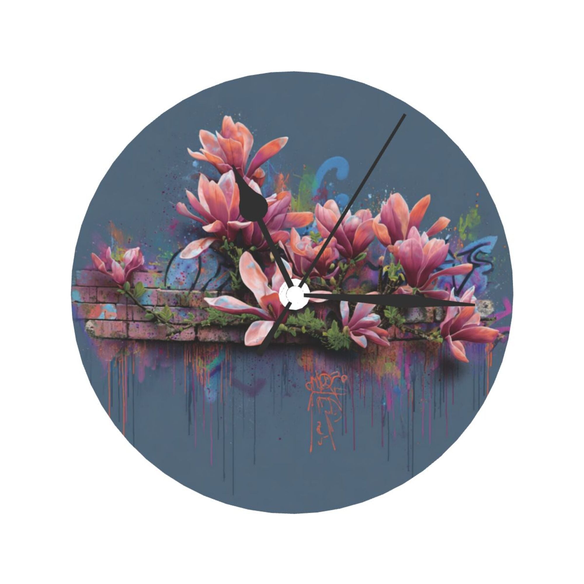 Art Graffiti Flower Round Wall Clock - Creative Home Decor Clock, Trendy Wall Art Ornament