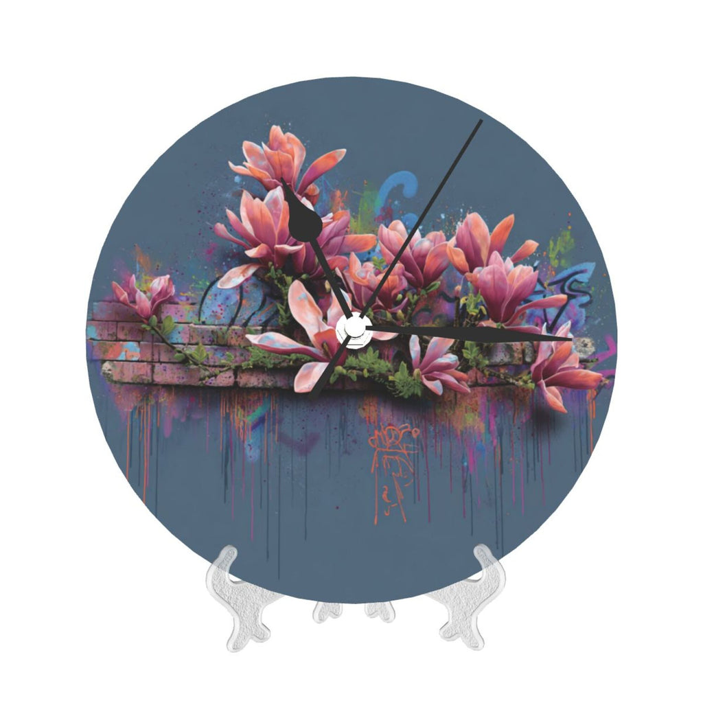 Art Graffiti Flower Round Wall Clock - Creative Home Decor Clock, Trendy Wall Art Ornament