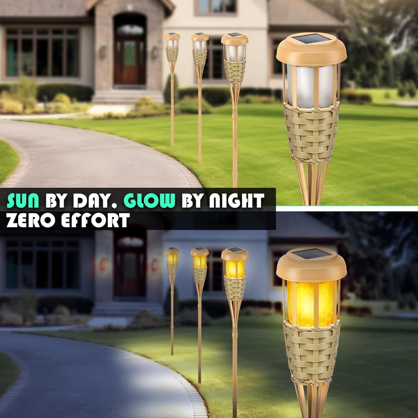 Solar Outdoor Lights, Solar Torch Lights Outdoor Flickering Flame, Outdoor Decorations for Patio Path Yard - 8 Pack