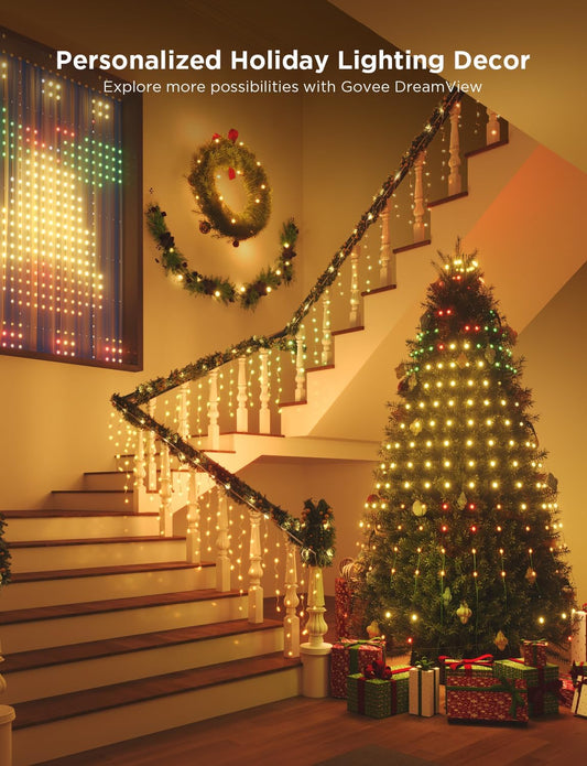 Christmas Tree Lights, Smart RGBIC 480 LEDs Christmas Lights Outdoor, 6.6ft × 24 String Lights for Holiday Decor, IP65 Waterproof, Music Sync, Voice Control, 60+ Scene Modes, Green Wire