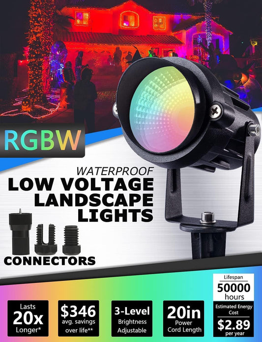 24 Pack Halloween RGBW Low Voltage Landscape Lights 12W LED Color Changing Landscape Lighting