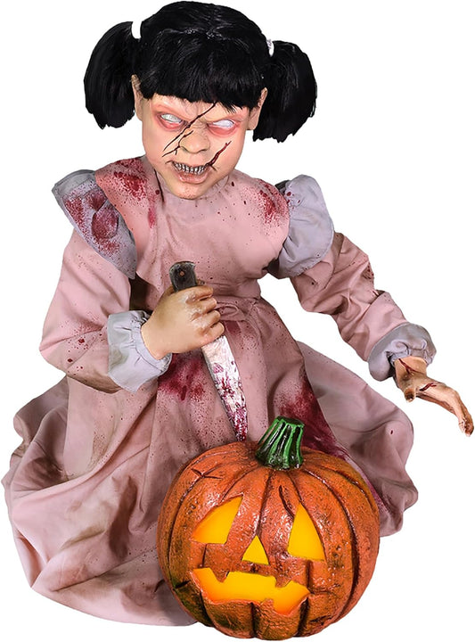 Haunted Hill Farm Lunging Pumpkin Carver Zombie Girl