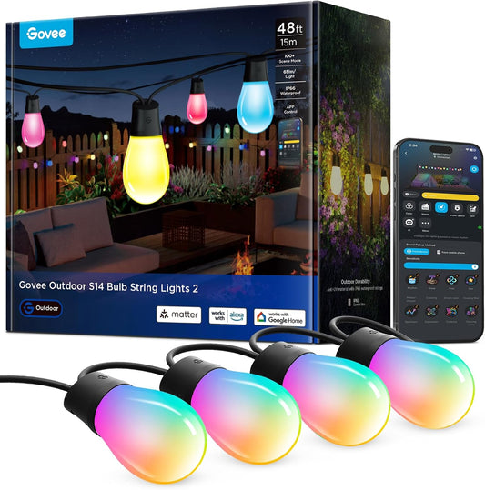 S14 Bulb Outdoor String Lights 2, 96ft Smart RGBIC Warm White Patio Lights