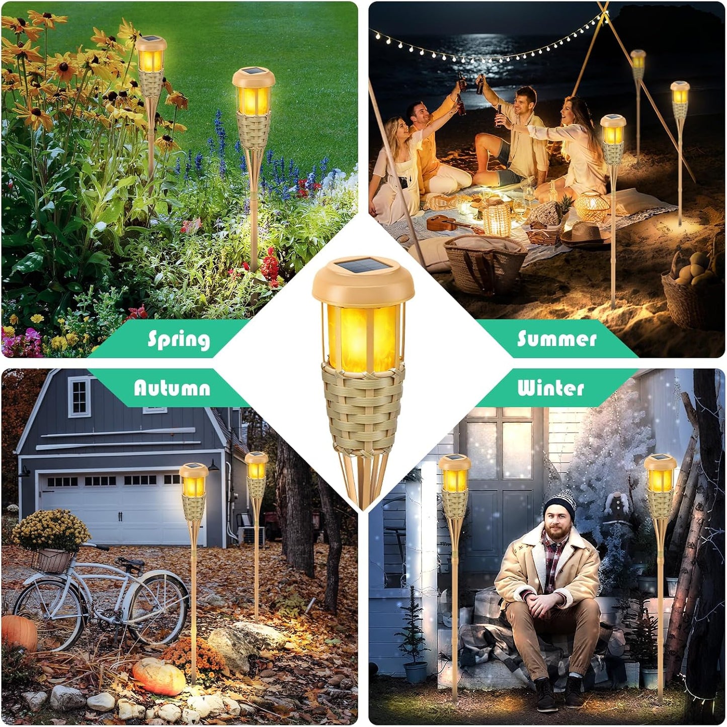 Solar Outdoor Lights, Solar Torch Lights Outdoor Flickering Flame, Outdoor Decorations for Patio Path Yard - 8 Pack