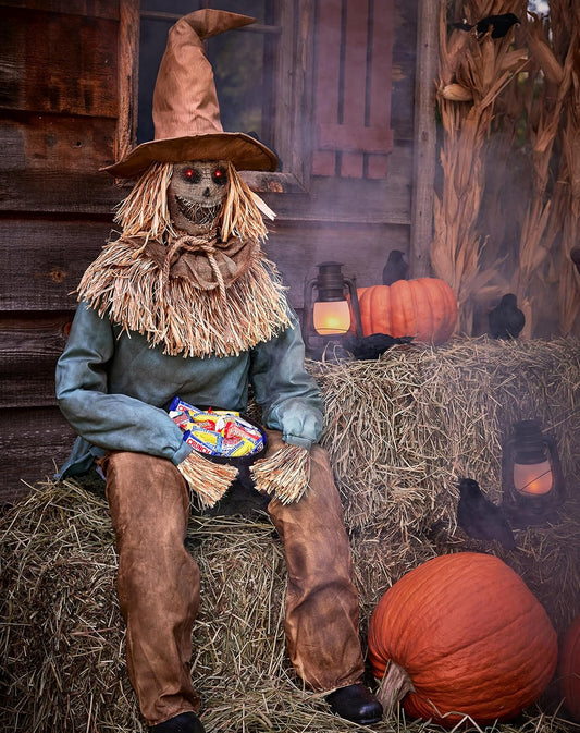Spirit Halloween 4.5 Ft Scary Sitting Scarecrow Animatronic