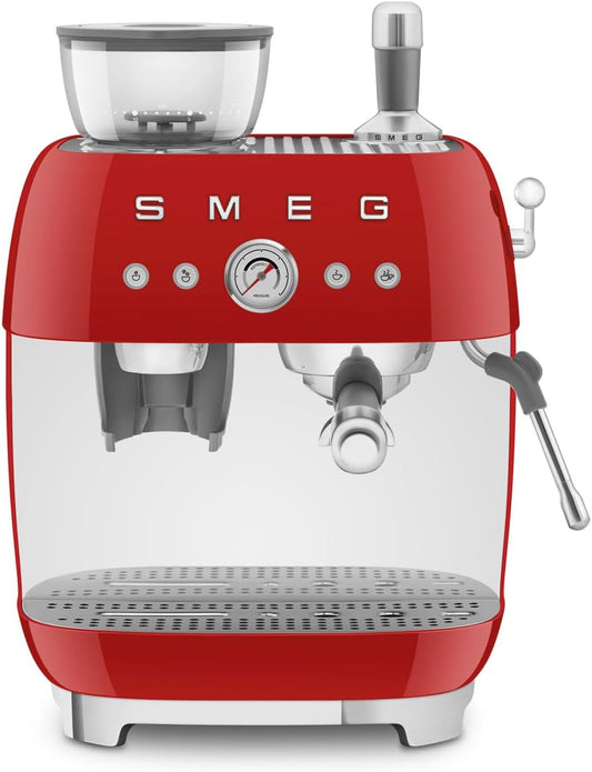 Smeg EGF03 Semi-Automatic Espresso Machine with Built-In Grinder, Dual Thermoblock, 50’s Retro Style – Cream (120 V)